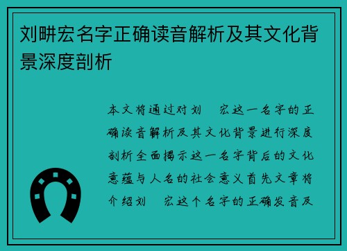 刘畊宏名字正确读音解析及其文化背景深度剖析